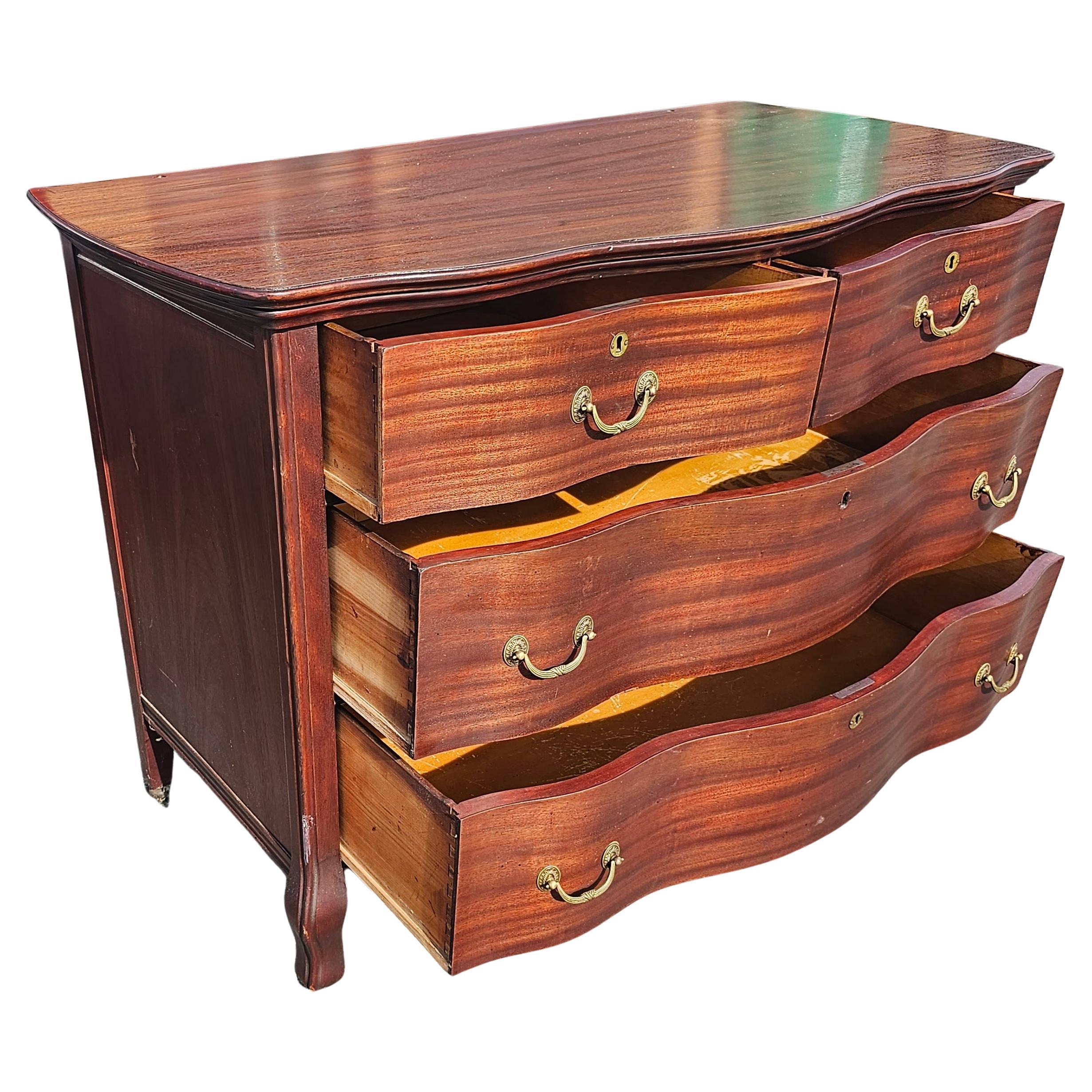 Other Early 20th Century Widdicomd Tiger Mahogany Serpentine Commode Chest on Wheels For Sale