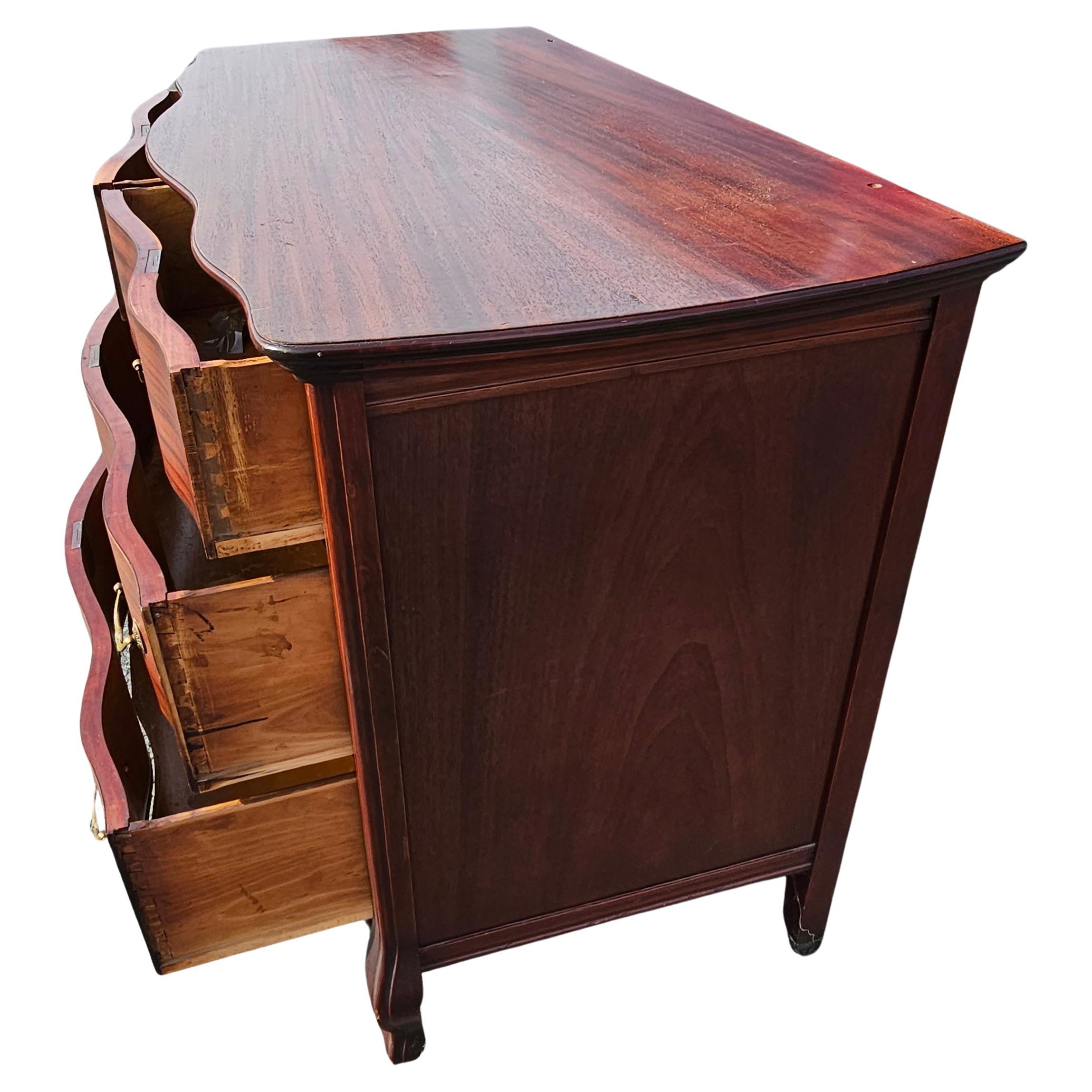 Early 20th Century Widdicomd Tiger Mahogany Serpentine Commode Chest on Wheels For Sale 2