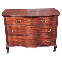 Vintage Early 20th Century Widdicomd Tiger Mahogany Serpentine Commode Chest on Wheels