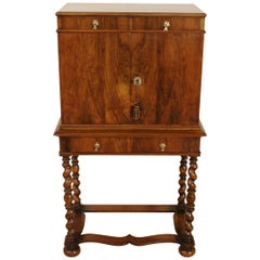 Antique Early 20th Century William and Mary Style Burr Walnut Cupboard on Stand