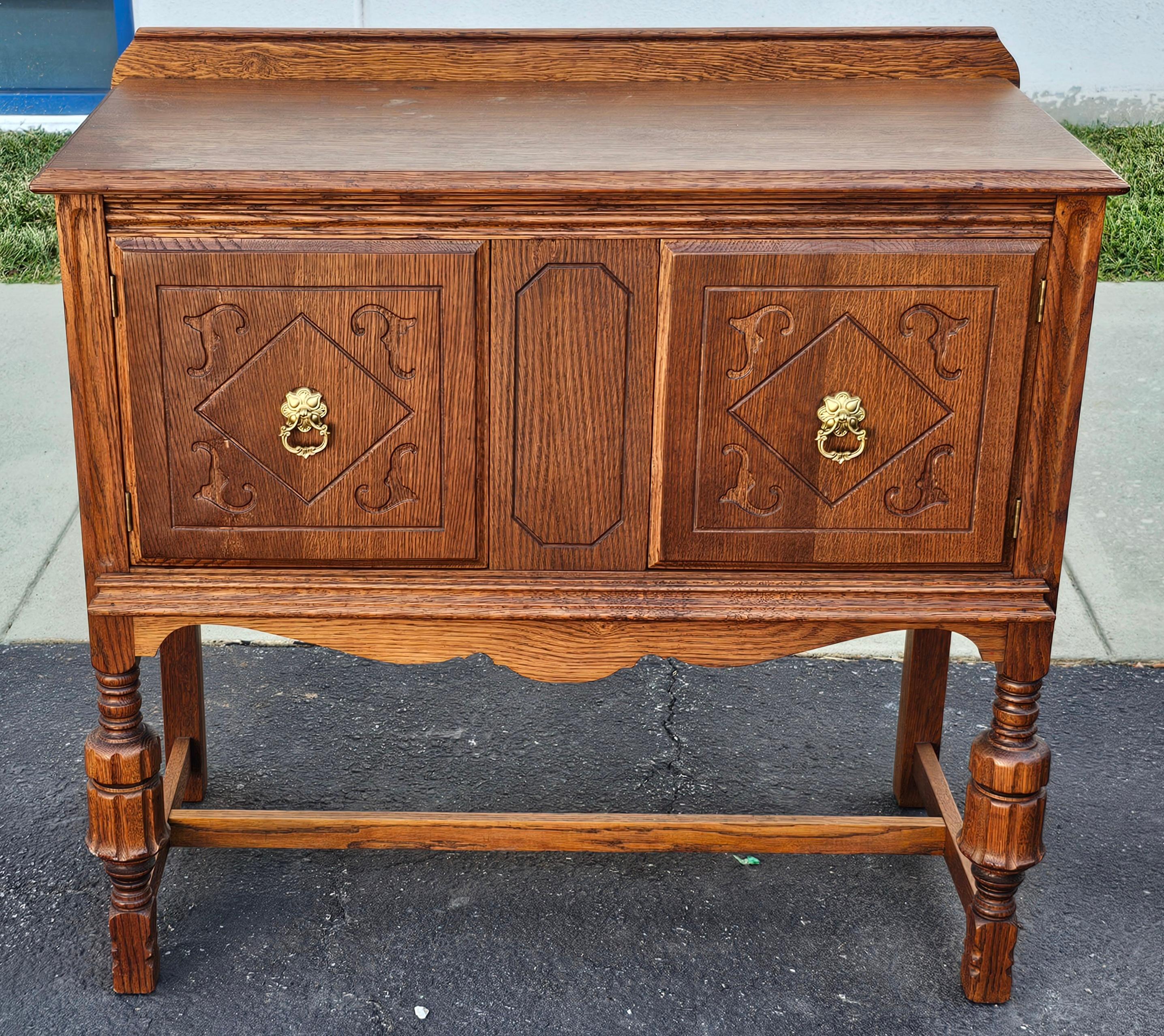 American Early 20th Century William and Mary Style Carved and Stain Oak Server For Sale