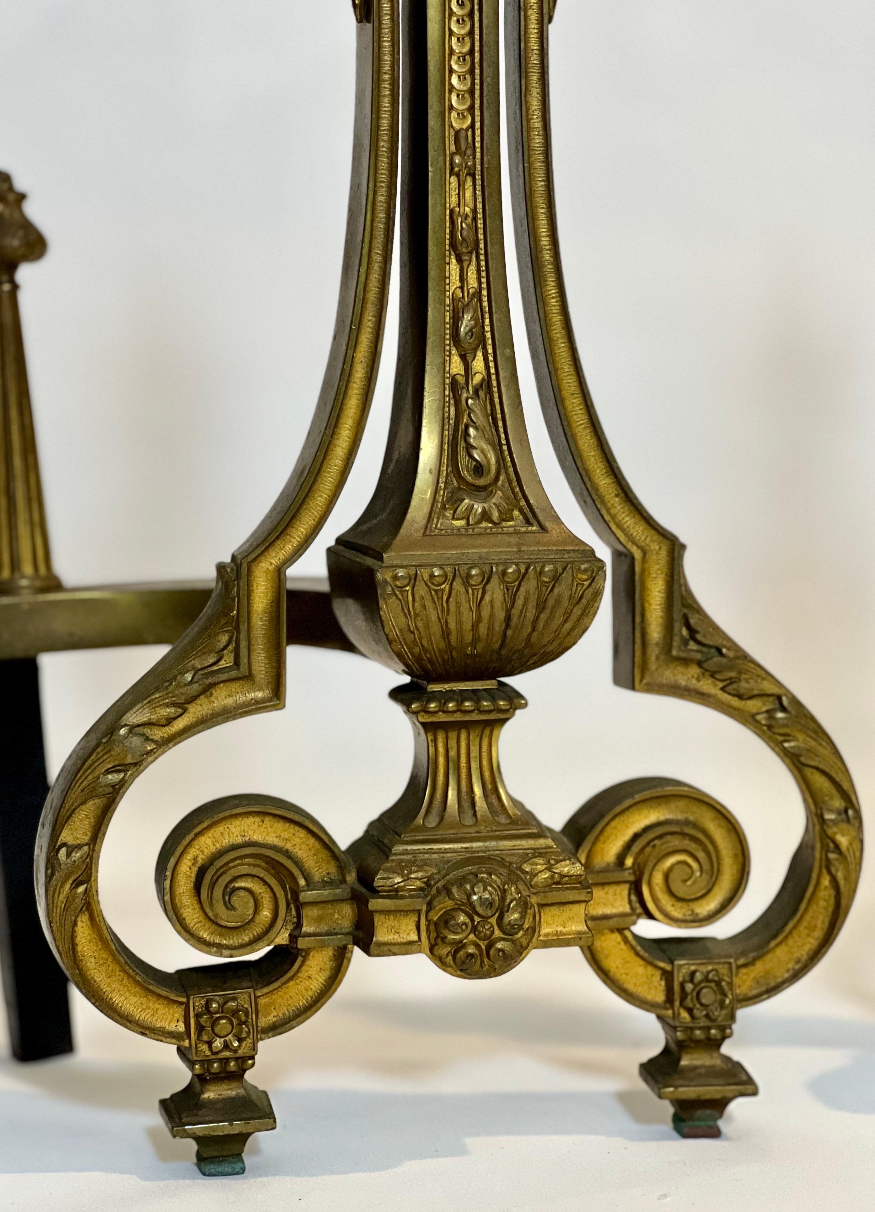 William H. Jackson Company Neoclassical French Empire Style Gilt Brass Andirons 1