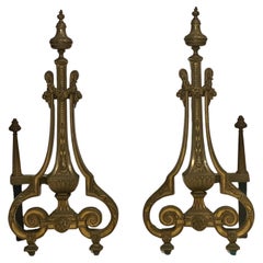 Antique William H. Jackson Company Neoclassical French Empire Style Gilt Brass Andirons