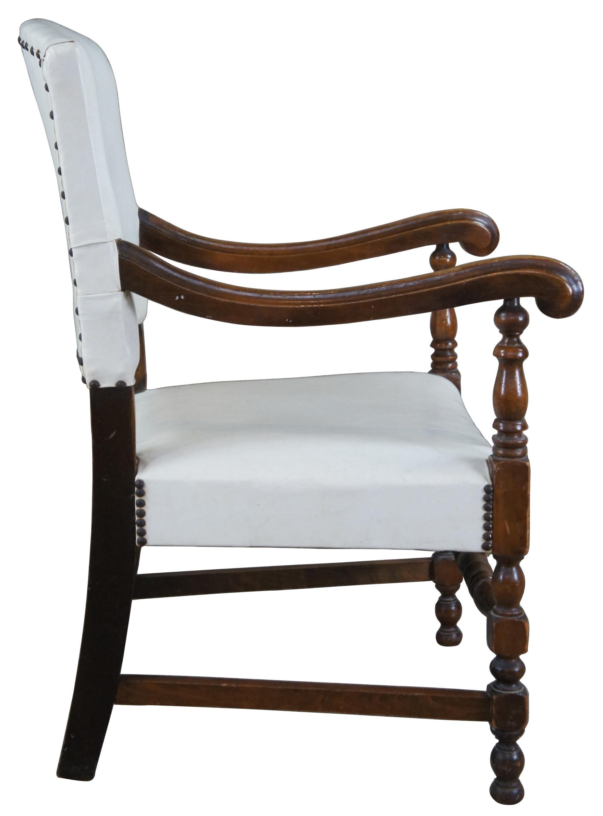 William and Mary Early 20th Century William & Mary Style Mahogany Leather Nailhead Arm Chair