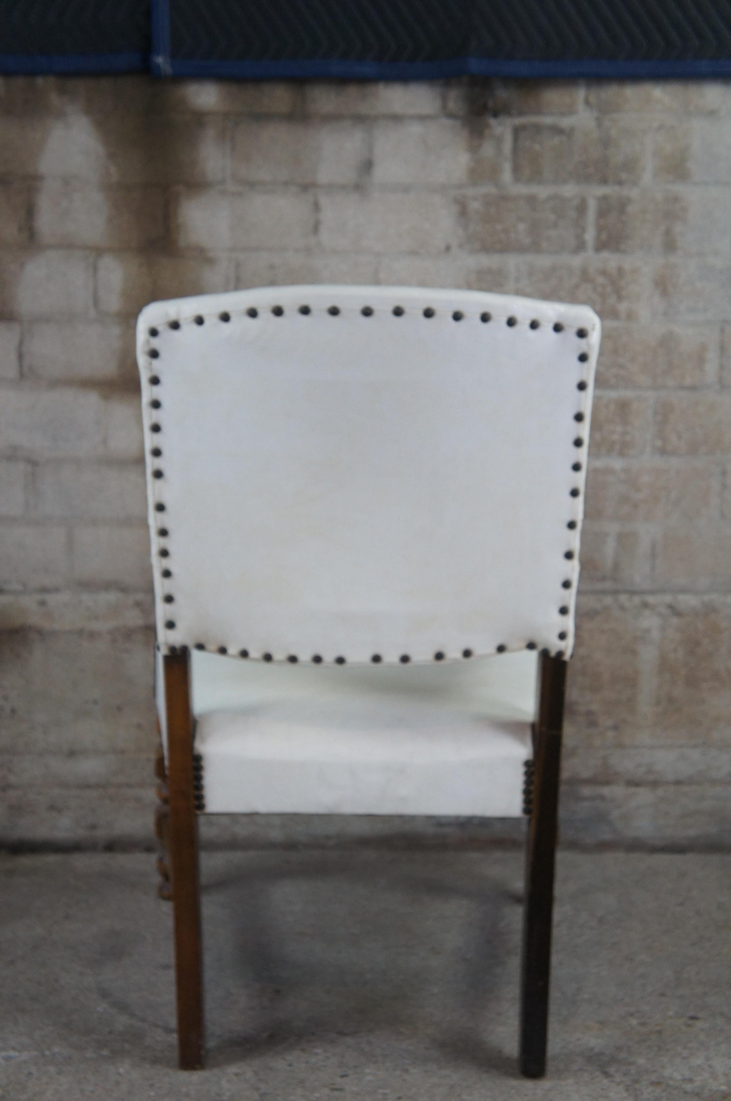 Early 20th Century William & Mary Style Mahogany Leather Nailhead Arm Chair 1