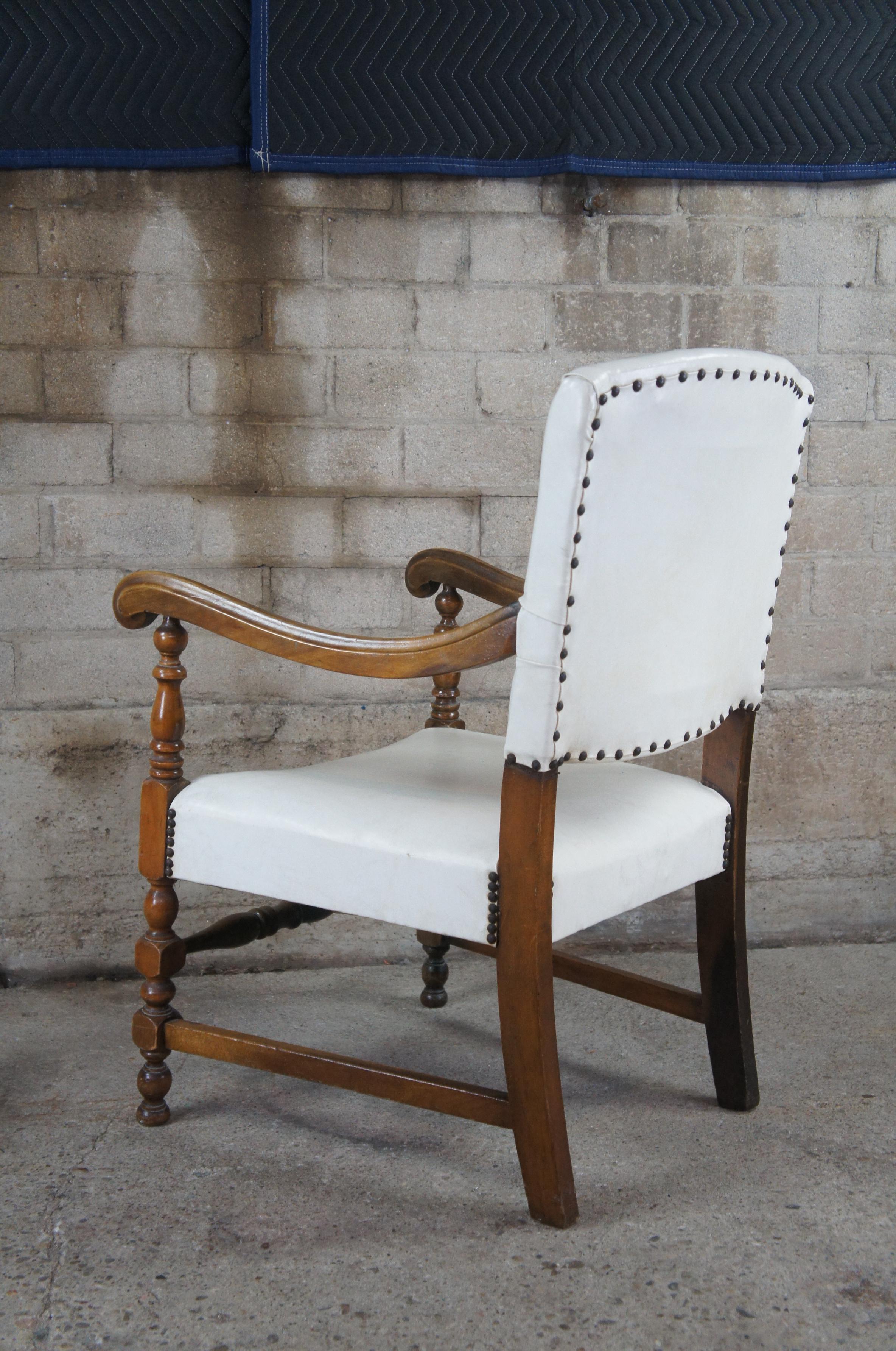 Early 20th Century William & Mary Style Mahogany Leather Nailhead Arm Chair 2