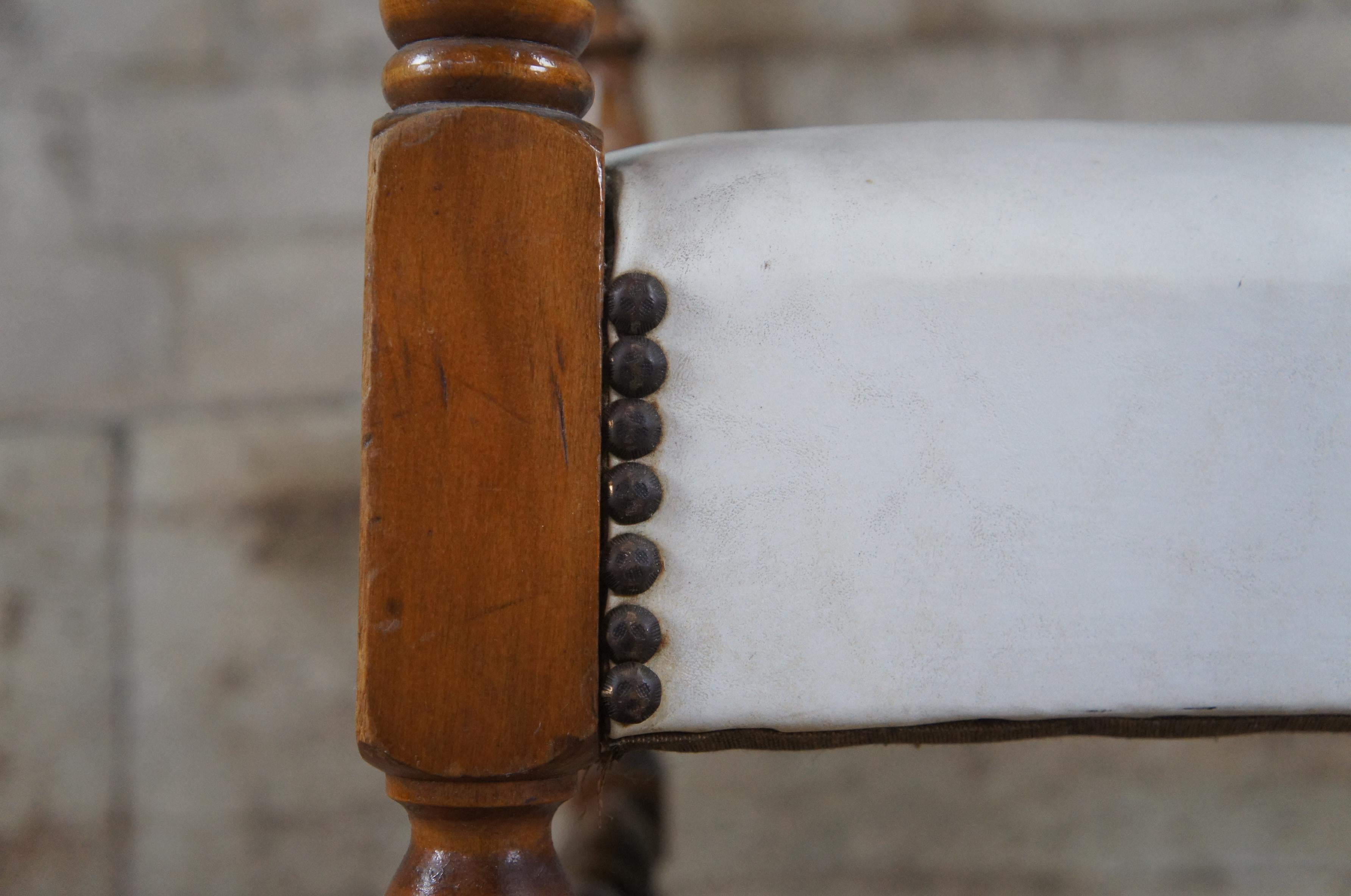 Early 20th Century William & Mary Style Mahogany Leather Nailhead Arm Chair 5