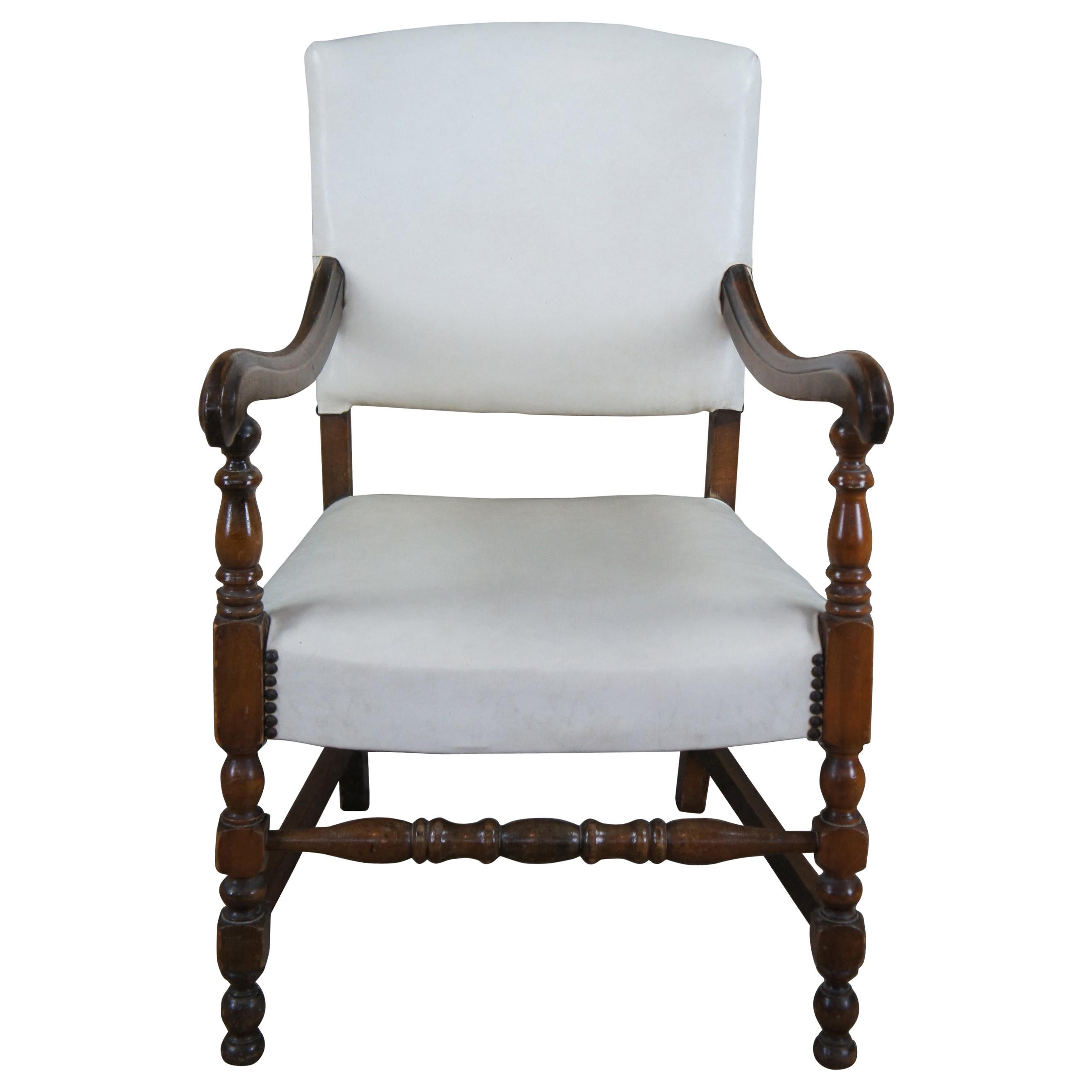 Early 20th Century William & Mary Style Mahogany Leather Nailhead Arm Chair