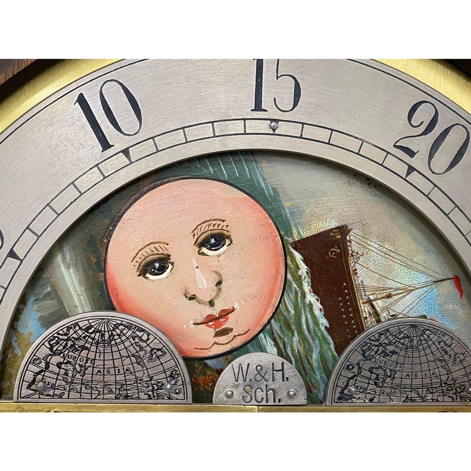 Hand-Crafted Early 20th Century Winterhalder & Hofmeier Tall Case Clock with Moon Face