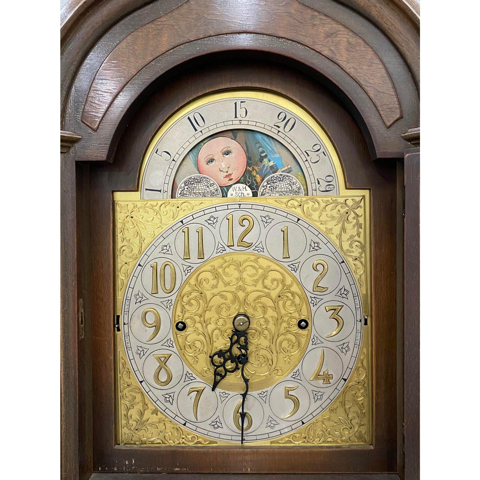 Early 20th Century Winterhalder & Hofmeier Tall Case Clock with Moon Face In Good Condition In San Francisco, CA