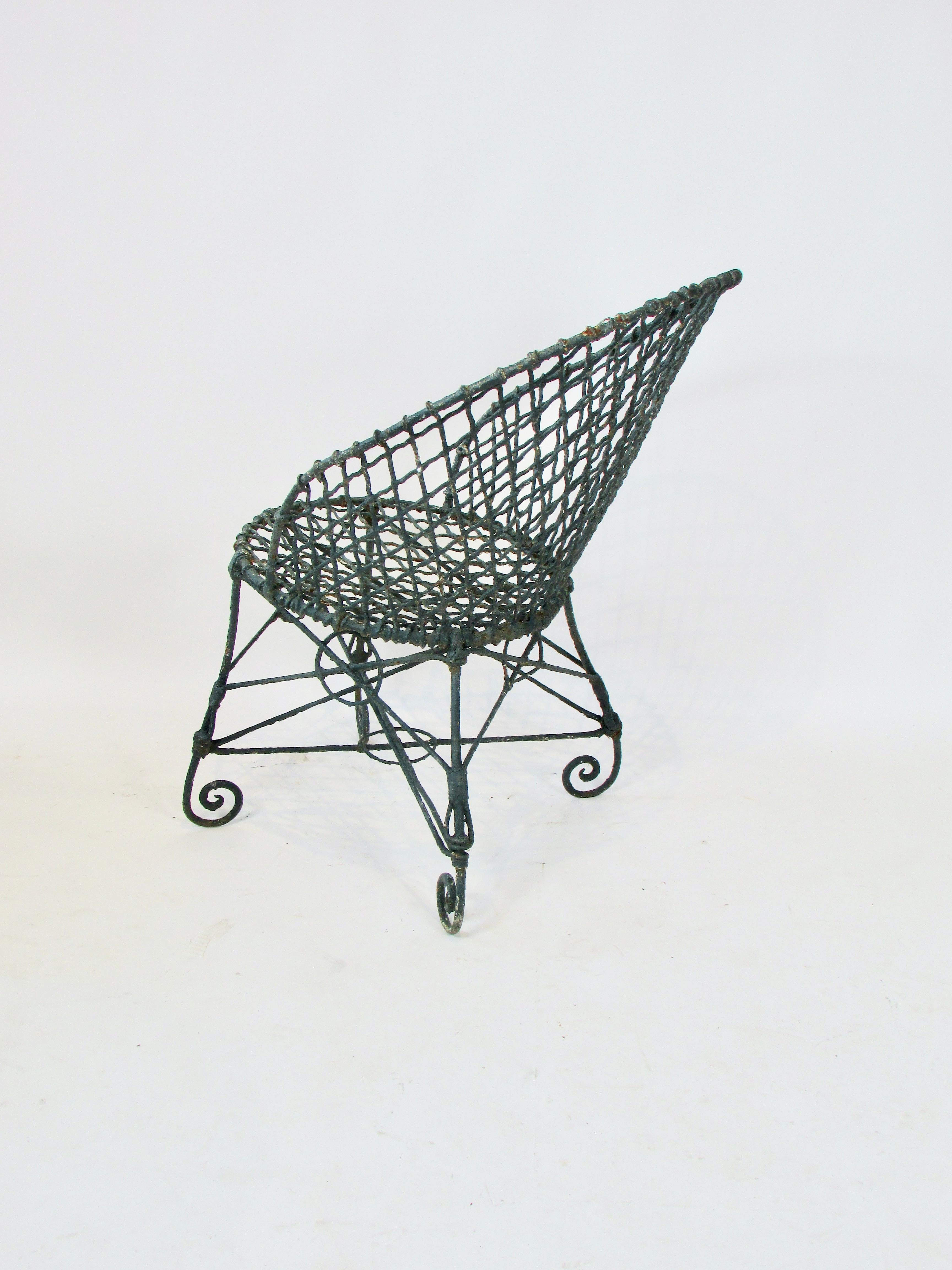 Late Victorian Early 20th Century wire garden chair in old paint and patina