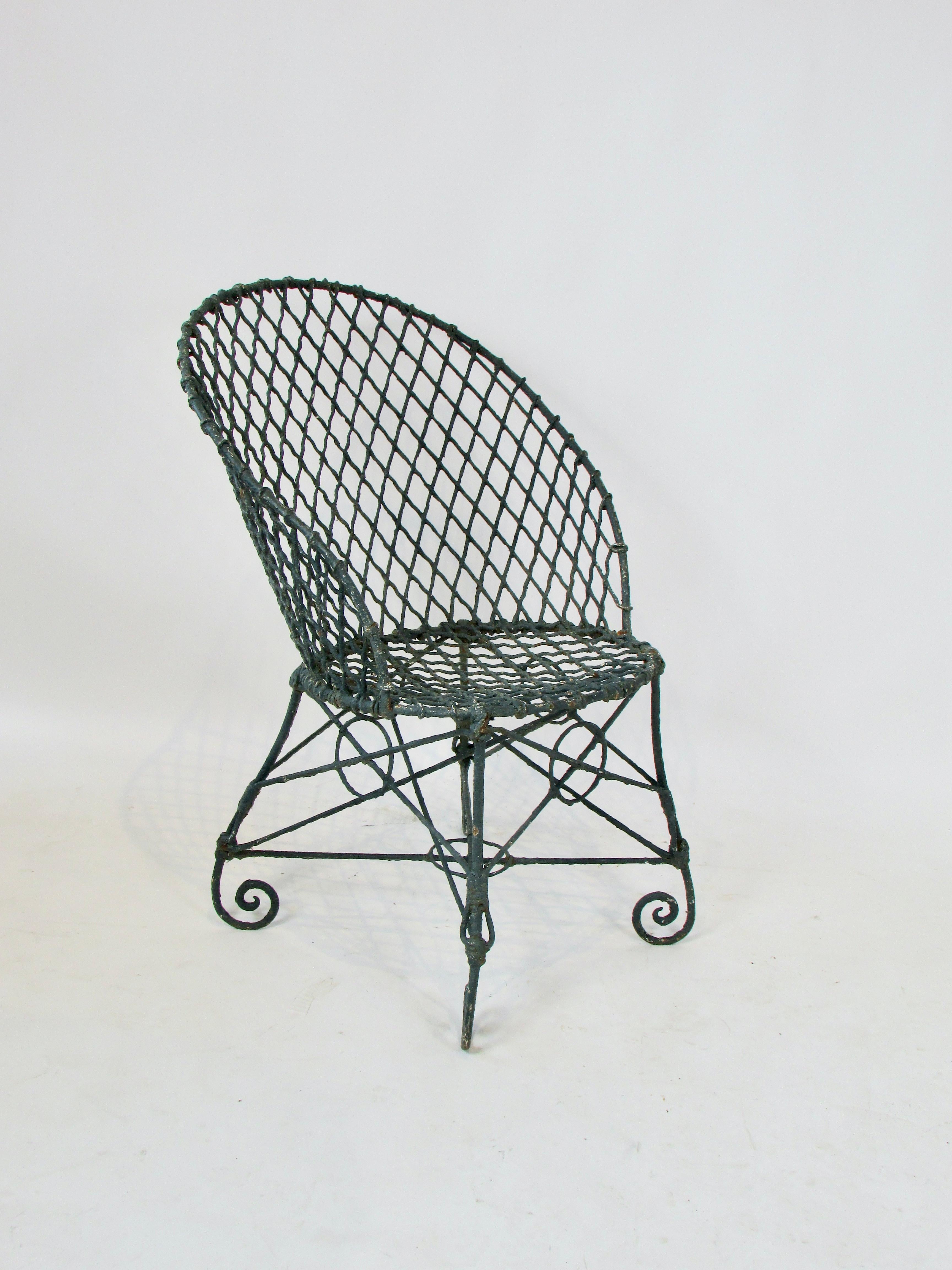 Hand-Painted Early 20th Century wire garden chair in old paint and patina
