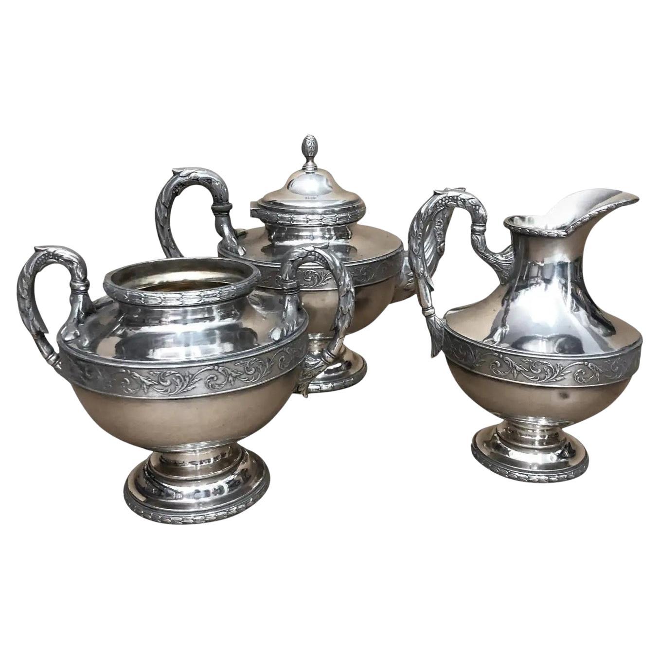 Early 20th Century Wiskemann Art Nouveau Silverplate Belgian Tea Set, 3 Pieces For Sale