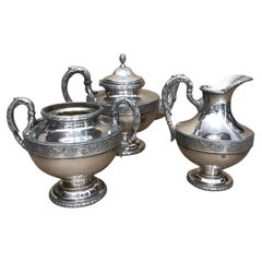 Antique Early 20th Century Wiskemann Art Nouveau Silverplate Belgian Tea Set, 3 Pieces