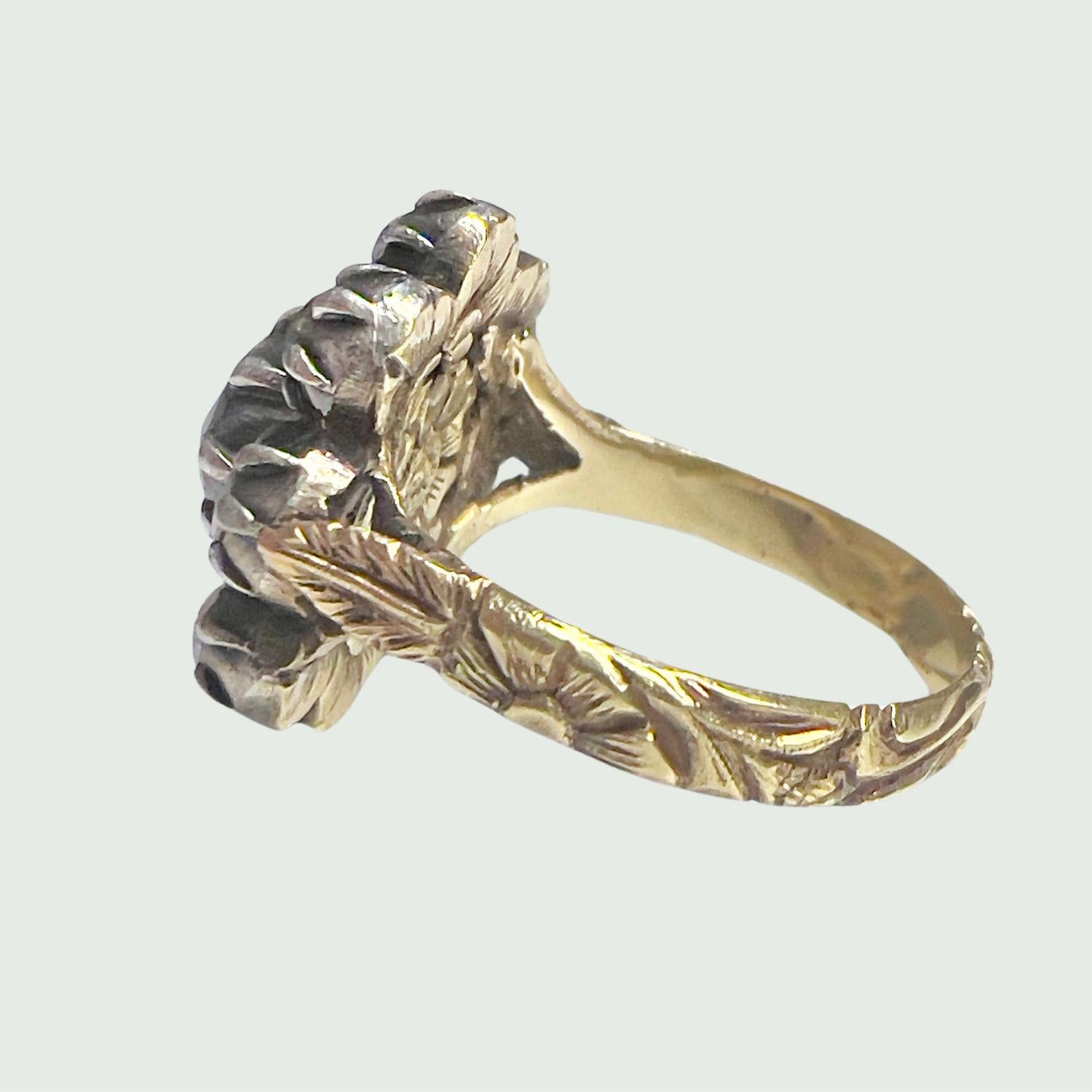 Anello in oro 18k con diamanti taglio rosa da 1 carato dei primi del Novecento In condizioni buone in vendita a MADRID, ES