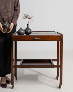 Early 20th Century Wood Art Deco Mahogany Bar Cart On Casters