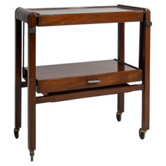 Early 20th Century Wood Art Deco Mahogany Bar Cart On Casters