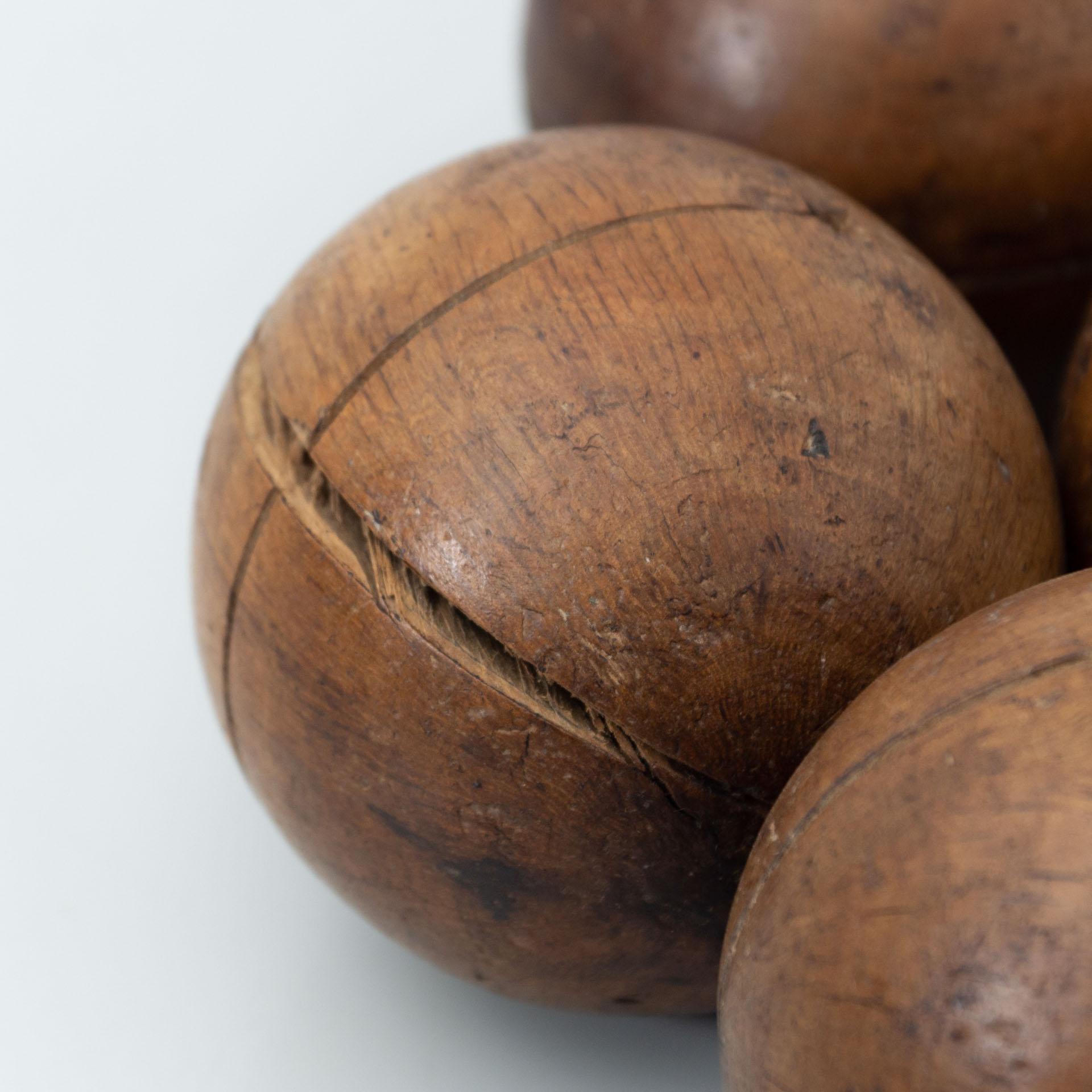 Early 20th Century French Wooden Bowling Game: Rustic Artwork & Timeless Fun For Sale 1