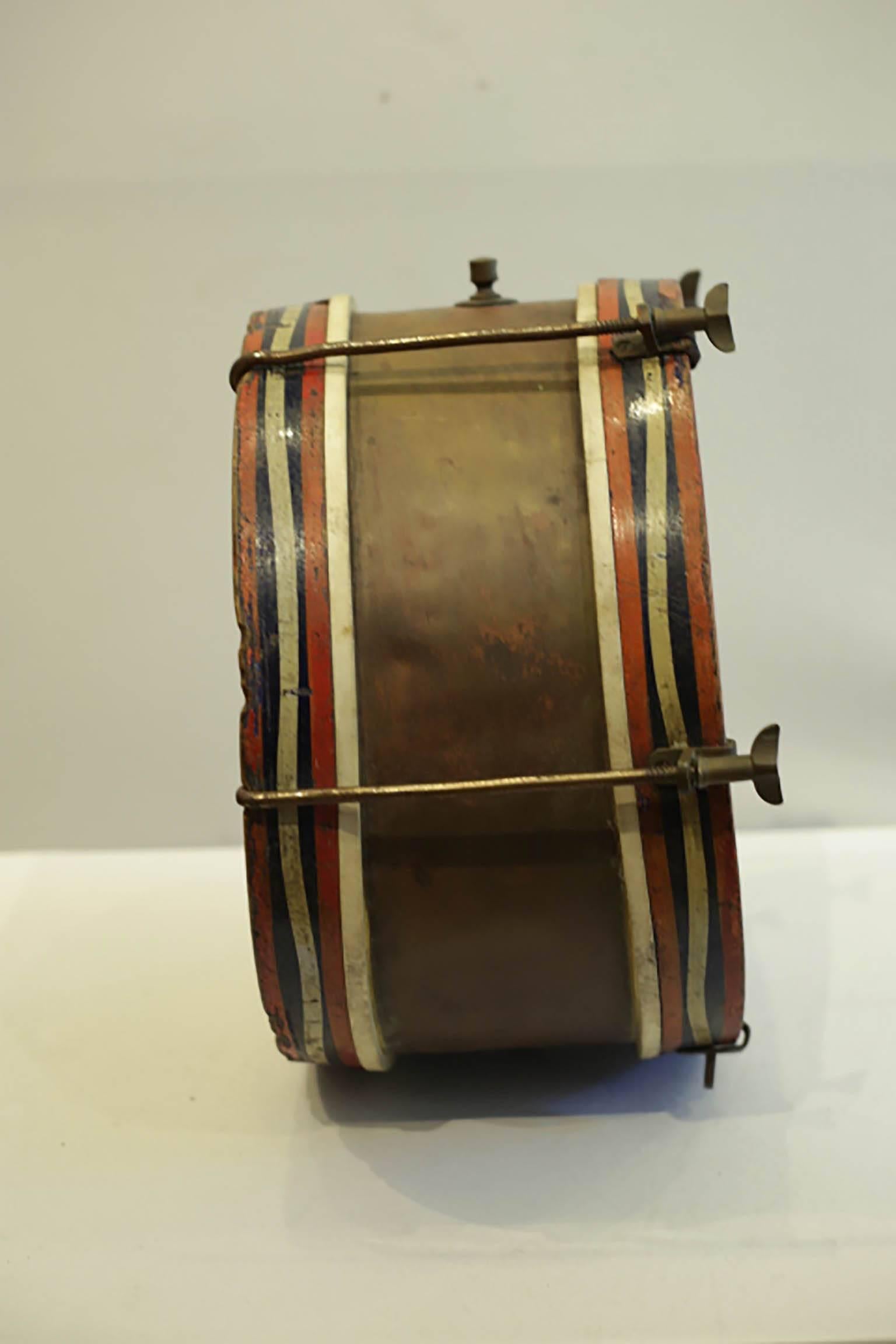 Early 20th Century Wood, Brass and Calfskin Snare Drum, circa 1920-1940s 1