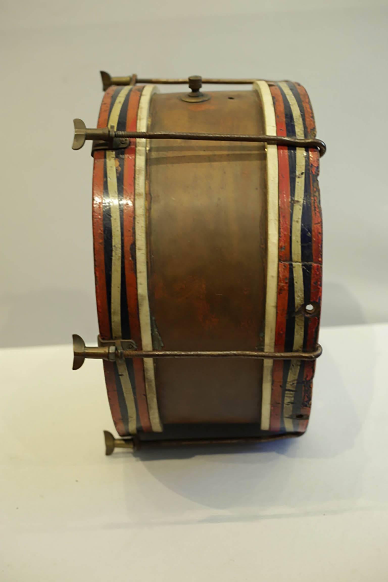 Early 20th Century Wood, Brass and Calfskin Snare Drum, circa 1920-1940s 1