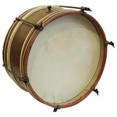 Early 20th Century Wood, Brass and Calfskin Snare Drum, circa 1920-1940s