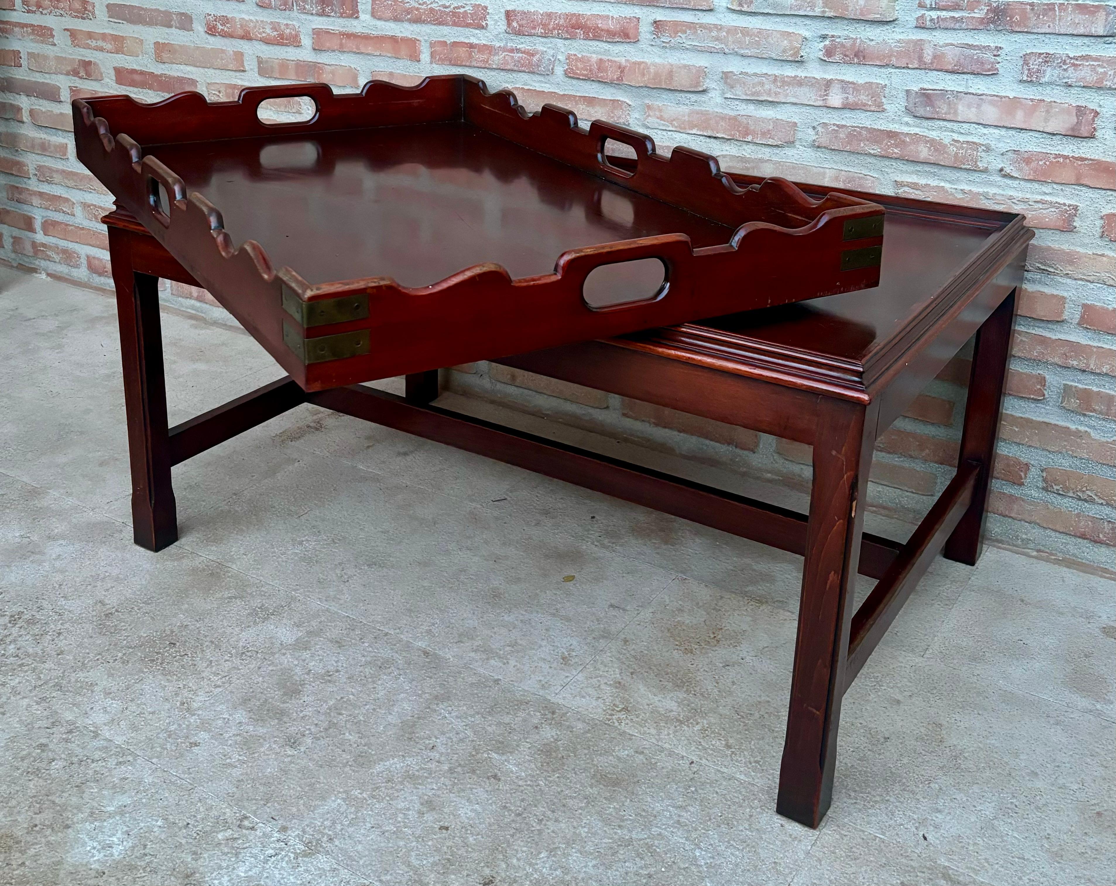 French Provincial Early 20th Century Wood Coffee Table with Large Removable Tray, 1924, Set of 2 For Sale