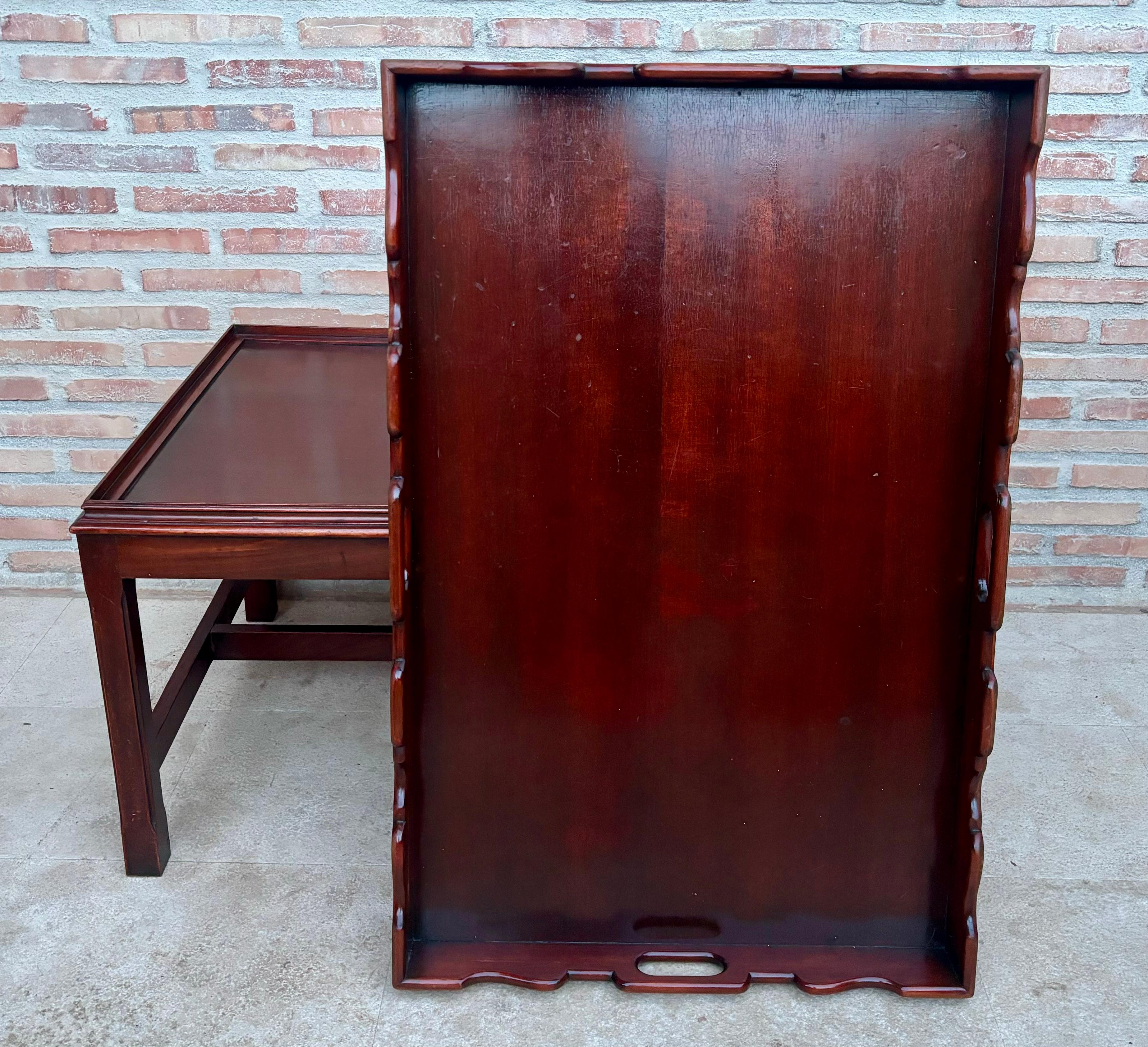 French Early 20th Century Wood Coffee Table with Large Removable Tray, 1924, Set of 2 For Sale