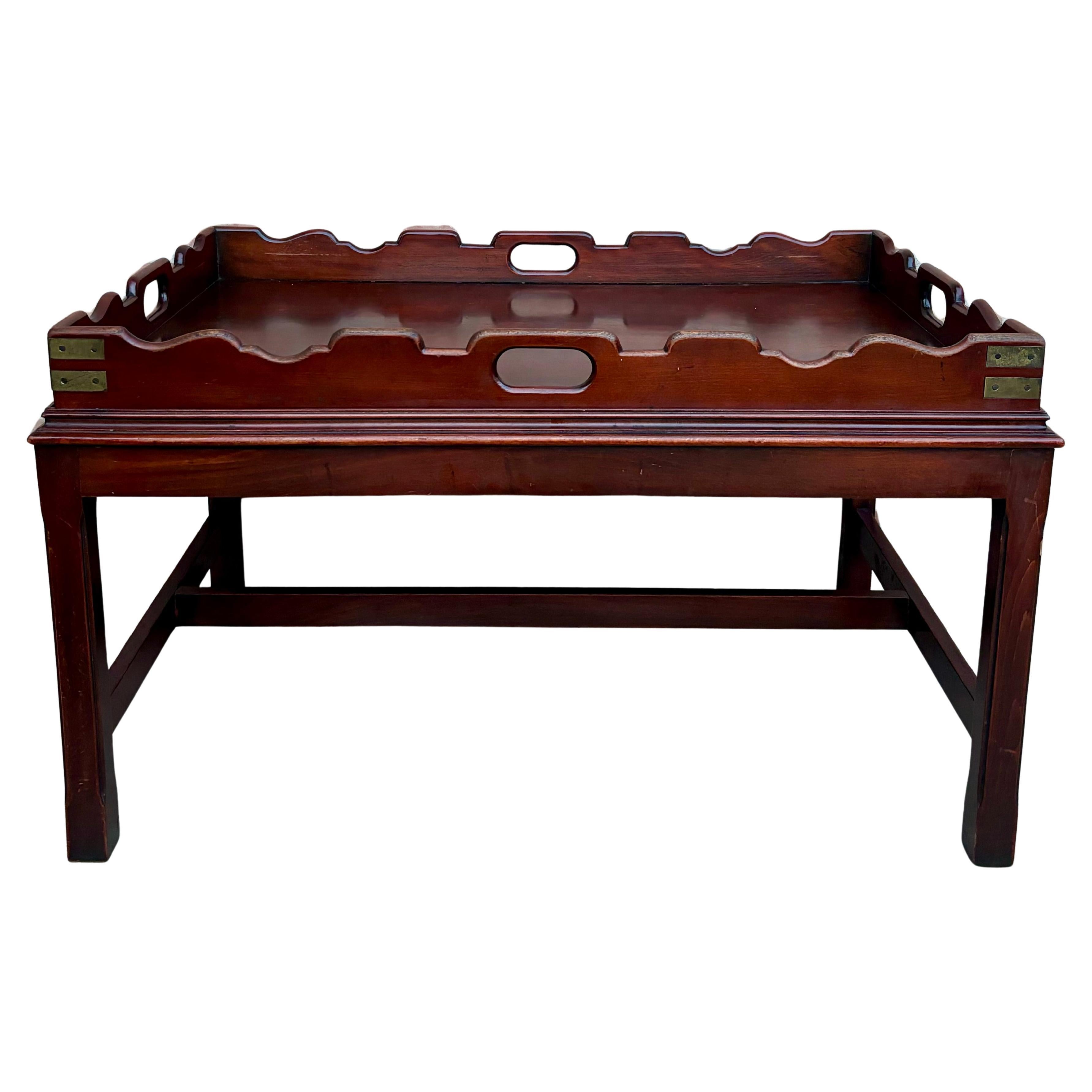 Early 20th Century Wood Coffee Table with Large Removable Tray, 1924, Set of 2