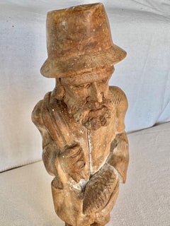 Early 20th Century Wood Hand Carved Fisherman Statue