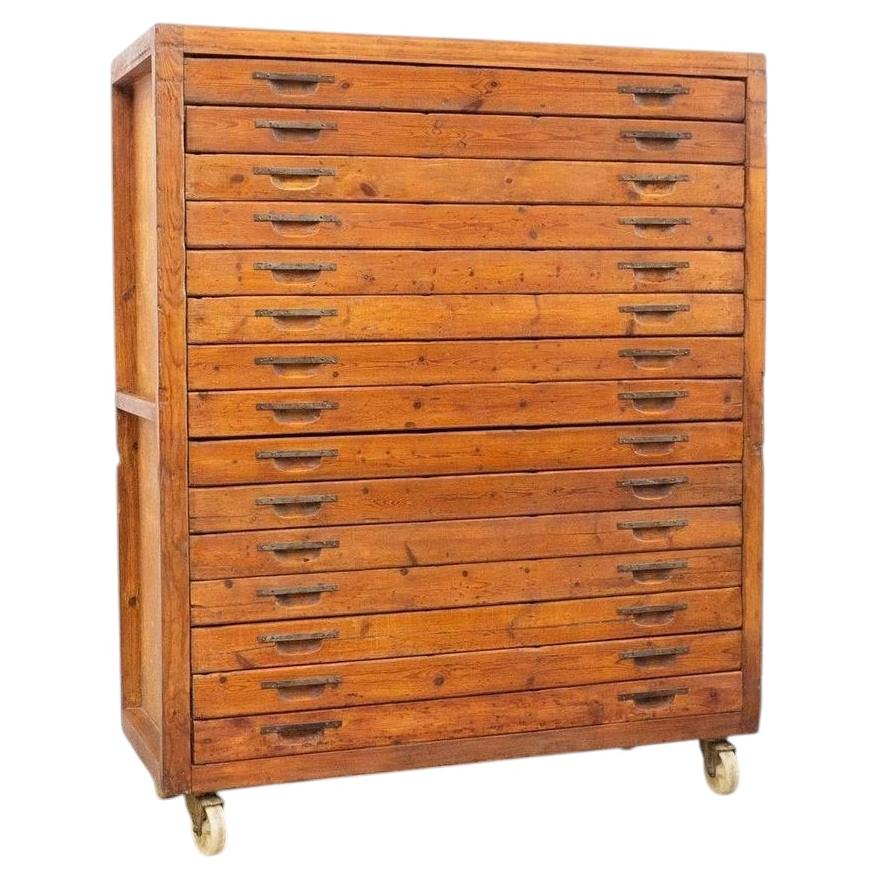 Large French File Cabinet, Metal and Wood, Early 20th Century Design