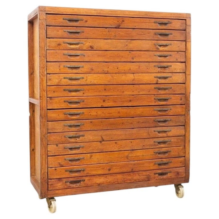Large French File Cabinet, Metal and Wood, Early 20th Century Design