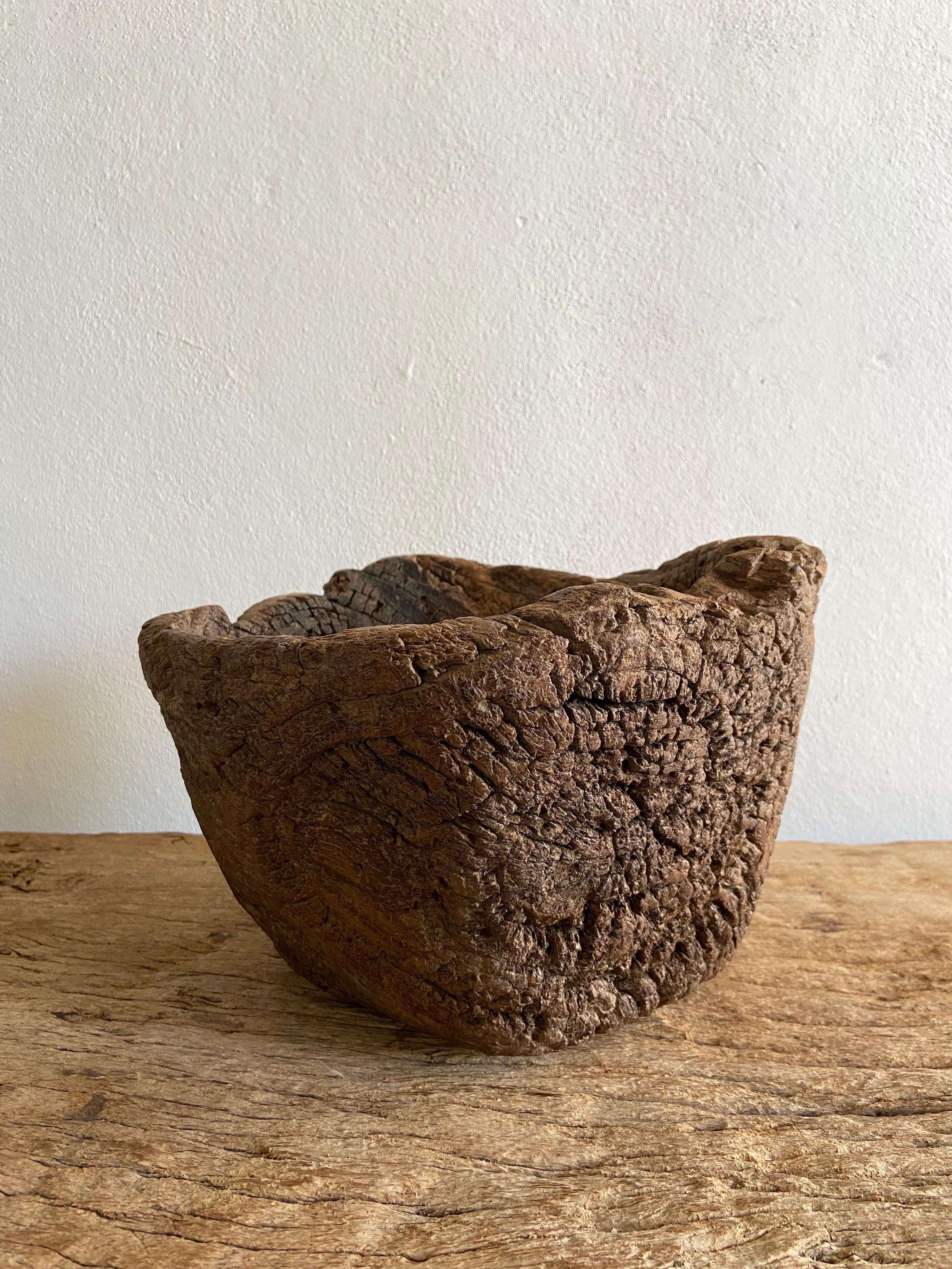 Rustic Early 20th Century Wood Mortar From Mexico