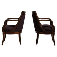 Early 20th Century Wood Pair of Empire Upholstered Armchairs