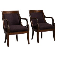 Early 20th Century Wood Pair of Empire Upholstered Armchairs