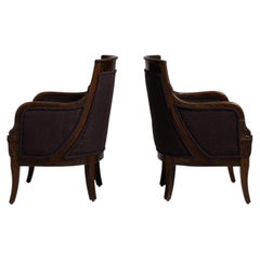Early 20th Century Wood Pair of Empire Upholstered Armchairs