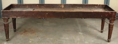 Early 20th Century Wood Potting Table with Turned Legs and Iron Braces