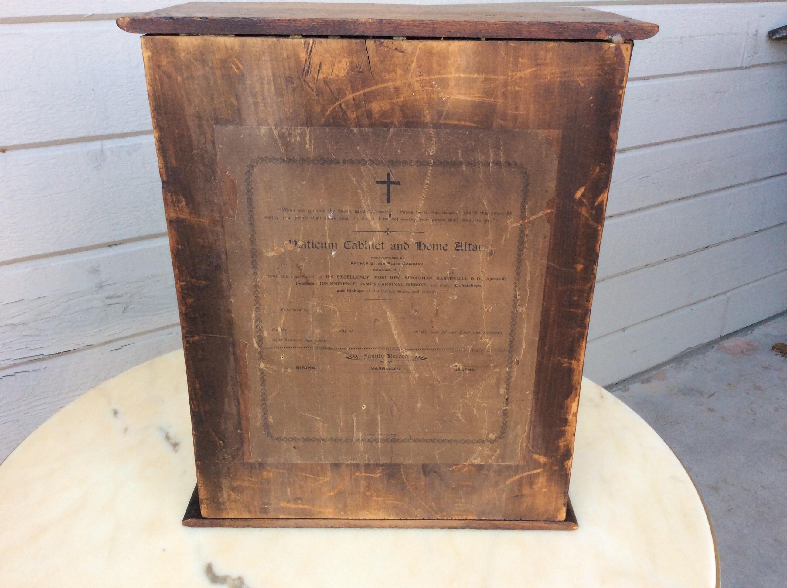Hand-Crafted Early 20th Century Wood Viaticum Cabinet and Home Altar Box For Sale
