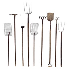 Early 20th Century Wooden and Iron Garden Tools, Set of Nine