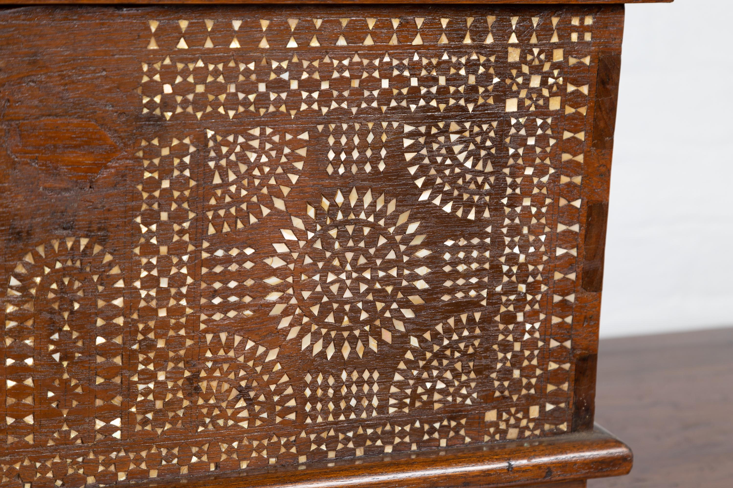 Philippine Early 20th Century Wooden Blanket Chest from Mindanao with Mother of Pearl Inlay