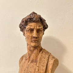 Early 20th Century Wooden Carved Bust of David, Italy, around 1930