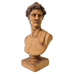 Early 20th Century Wooden Carved Bust of David, Italy, around 1930