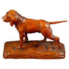 Antique Early 20th Century Wooden Carved Hunting Dog Signed Jolliet Jules Dated 1936