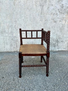 Early 20th Century Wooden Corner Chair with Rush Seat