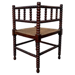Early 20th Century Wooden Corner Chair with Rush Seat