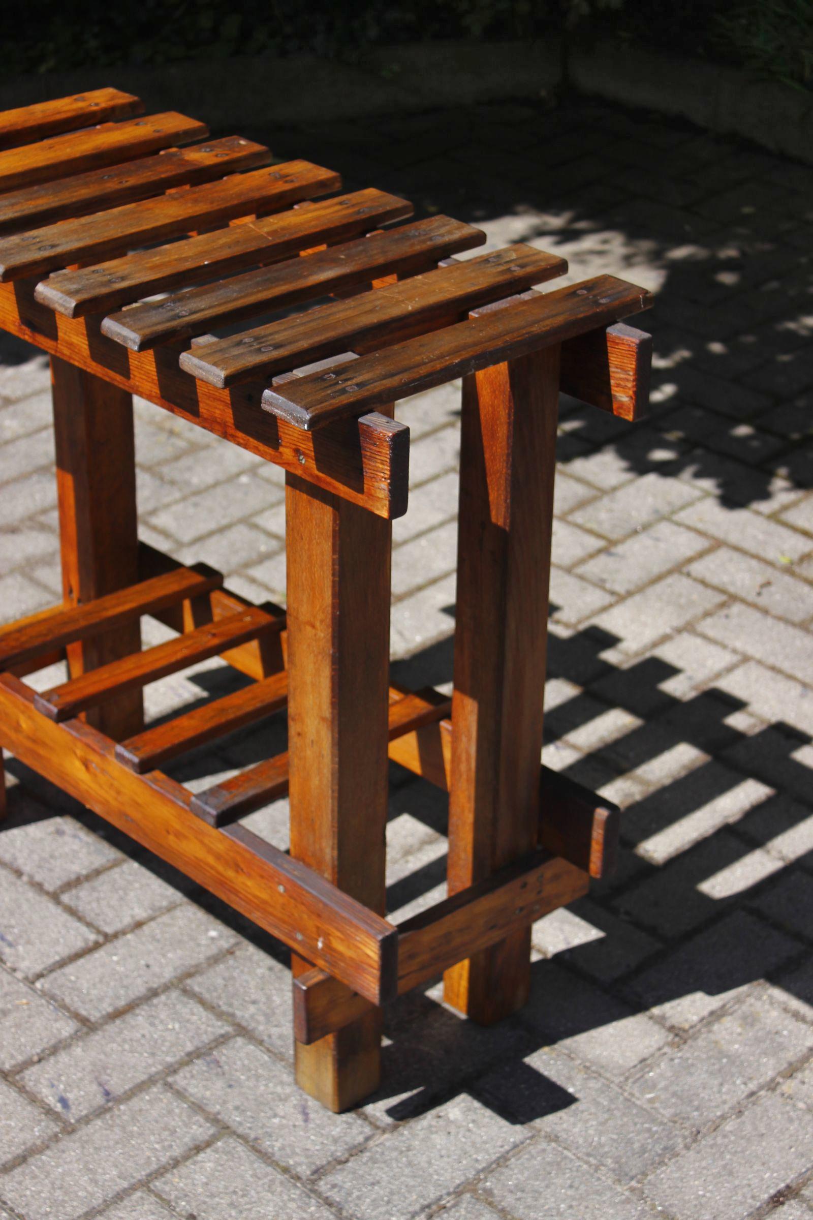 Folk Art Early 20th century wooden farm console brutalist folk art For Sale