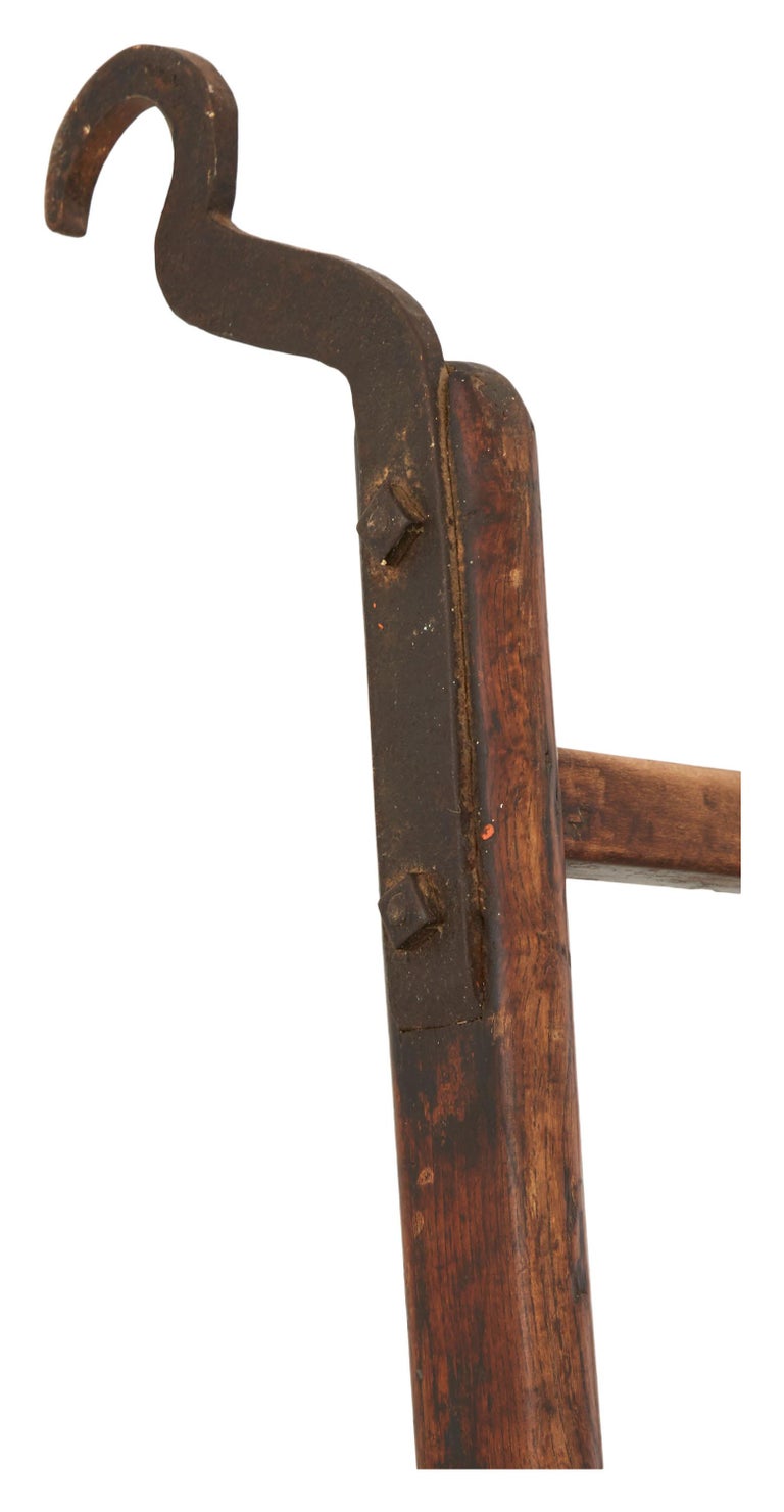 Early 20th Century Wooden Library Ladder with Iron Hooks at 1stDibs