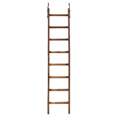 Early 20th Century Wooden Library Ladder with Iron Hooks