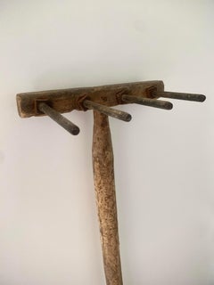 Early 20th Century Wooden Rake on Custom Wall Mount