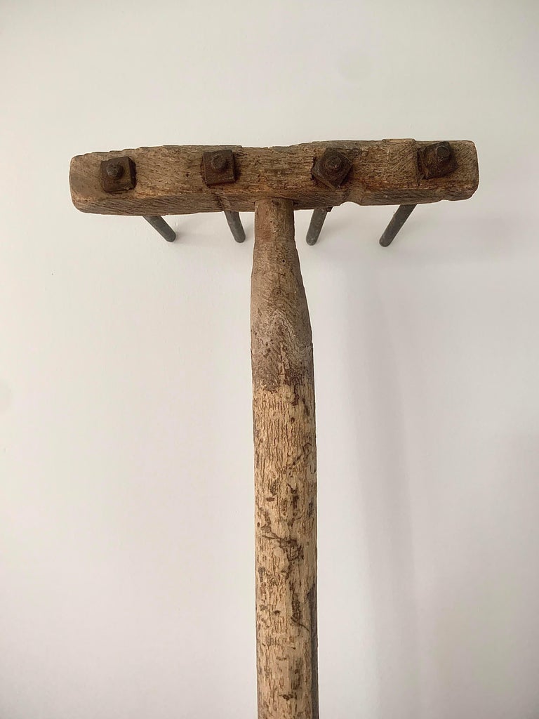 Early 20th Century Wooden Rake on Custom Wall Mount For Sale at 1stDibs