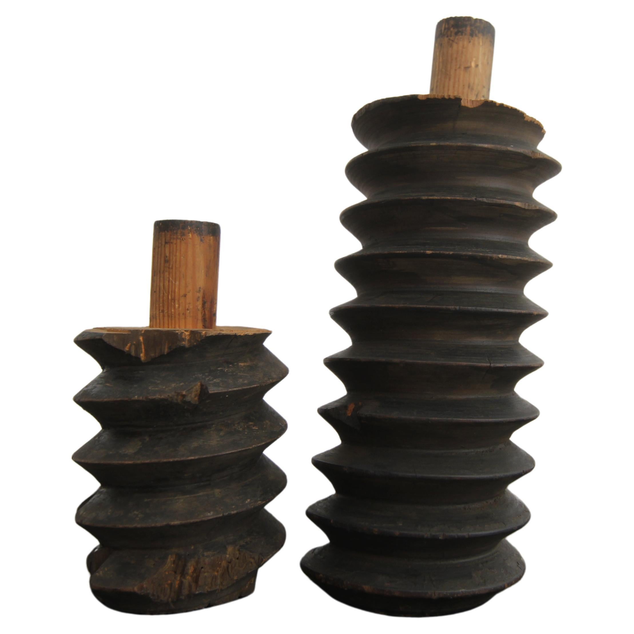 Early 20th Century Wooden Screws, Set of 2